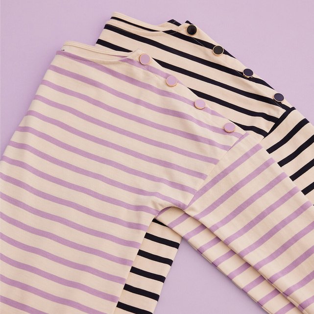 Breton Striped Cotton T-Shirt with Crew Neck