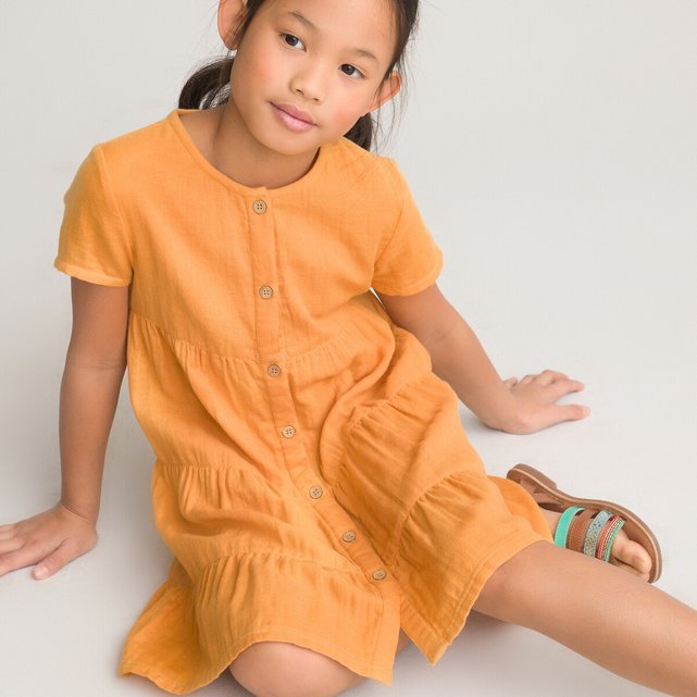 Κοντομάνικο φόρεμα από βαμβακερή γάζα, 3-12 ετών