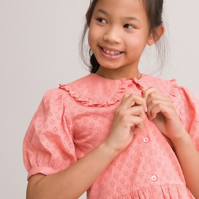 Φόρεμα με στρογγυλό γιακά και κοφτό κέντημα, 3-12 ετών