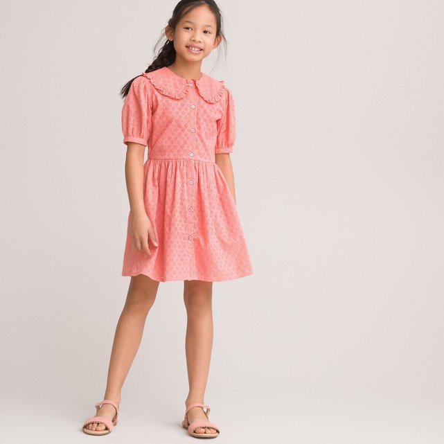 Φόρεμα με στρογγυλό γιακά και κοφτό κέντημα, 3-12 ετών