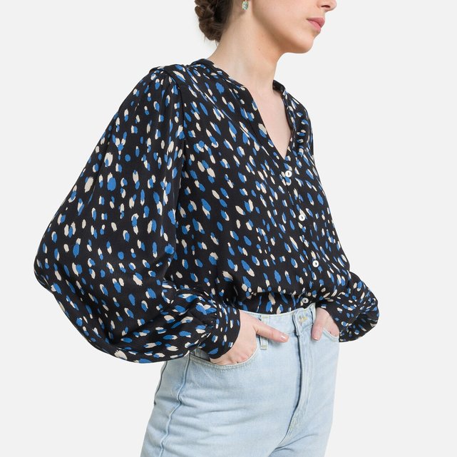 Φλοράλ μπλούζα με στρογγυλή λαιμόκοψη
