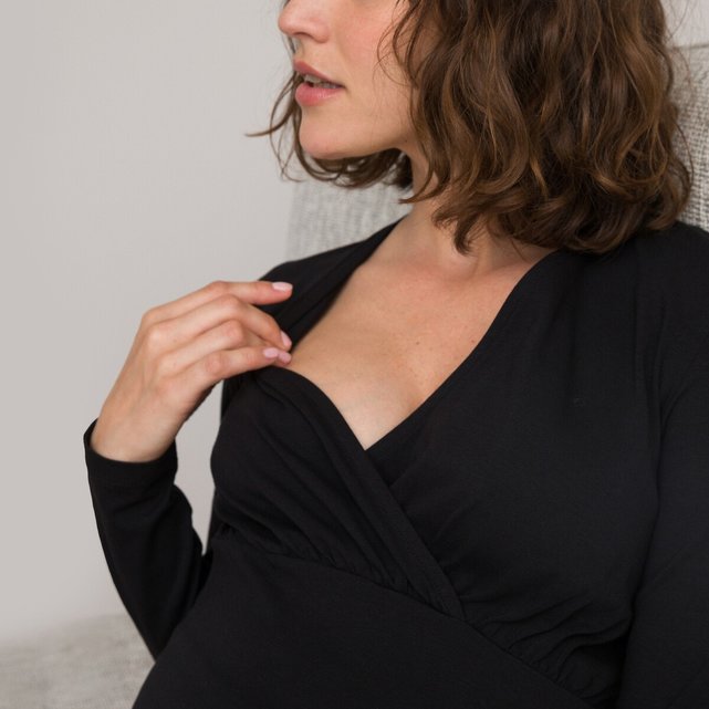 Μακρυμάνικη μπλούζα εγκυμοσύνης με V λαιμόκοψη