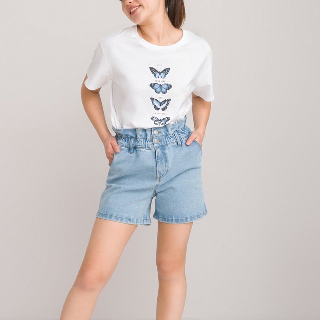 T-shirt με στρογγυλή λαιμόκοψη και στάμπα πεταλούδες, 10-18 ετών