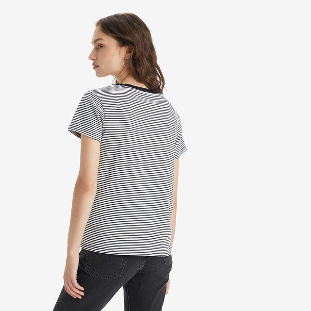 Ριγέ T-shirt με V και λογότυπο μπροστά