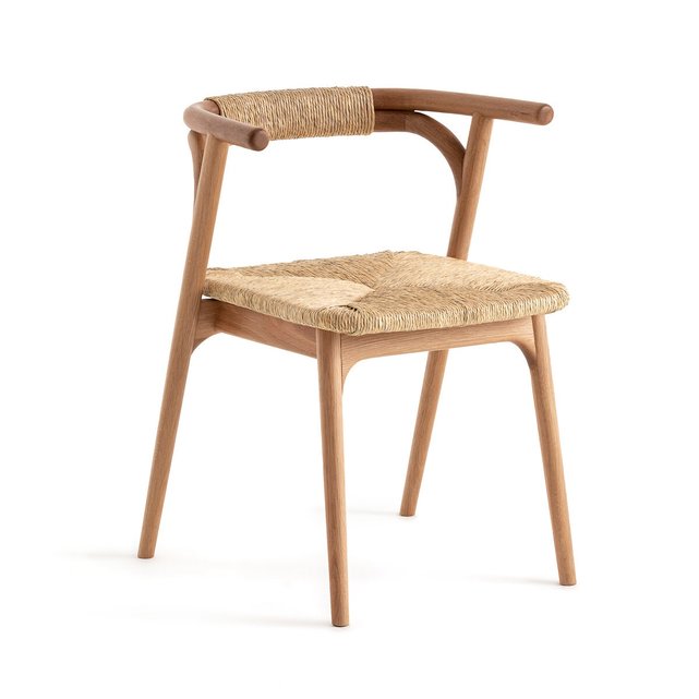 Καρέκλα τραπεζαρίας από ξύλο δρυ/ψάθα, Fermyo