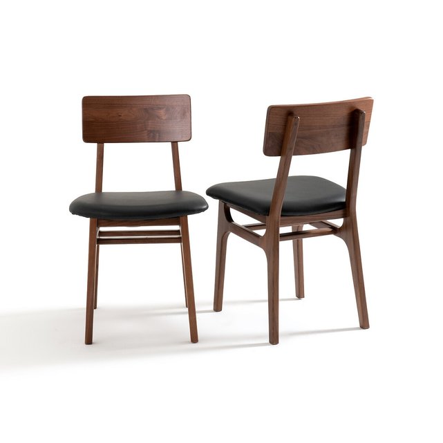 Σετ 2 καρέκλες από μασίφ ξύλο καρυδιάς και δέρμα, Larsen