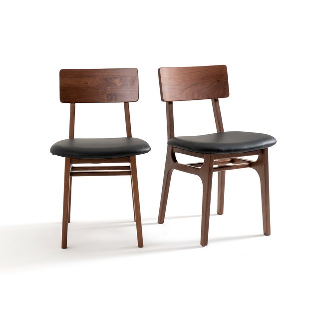 Σετ 2 καρέκλες από μασίφ ξύλο καρυδιάς και δέρμα, Larsen