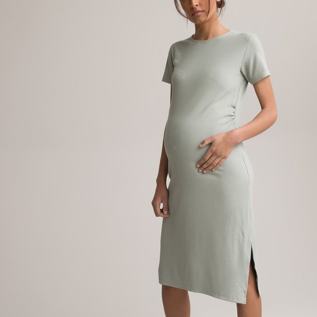Κοντομάνικο ριμπ φόρεμα εγκυμοσύνης σε ίσια γραμμή