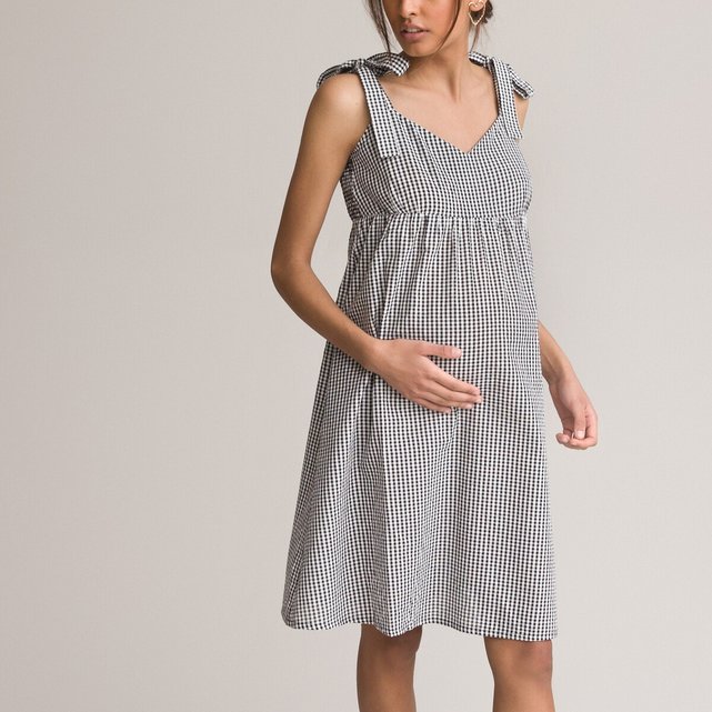 Αμάνικο φόρεμα εγκυμοσύνης με καρό μοτίβο
