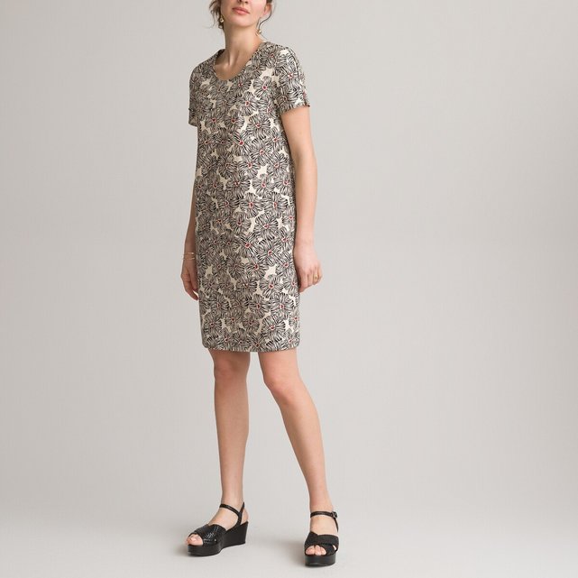 Ίσιο φόρεμα με δίχρωμο φλοράλ μοτίβο