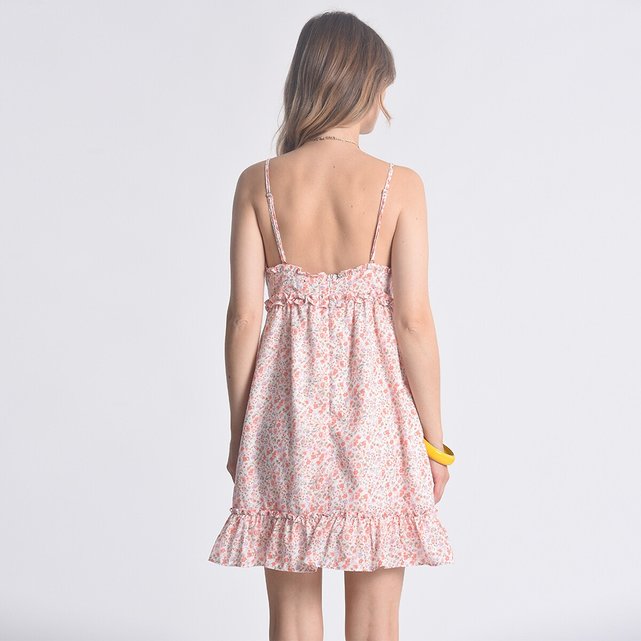 Κοντό φόρεμα με λεπτές τιράντες και φλοράλ μοτίβο