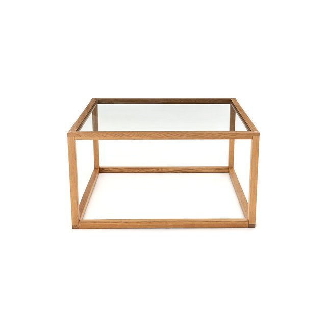 Τετράγωνο χαμηλό τραπεζάκι από ξύλο δρυ και γυαλί, Adonis
