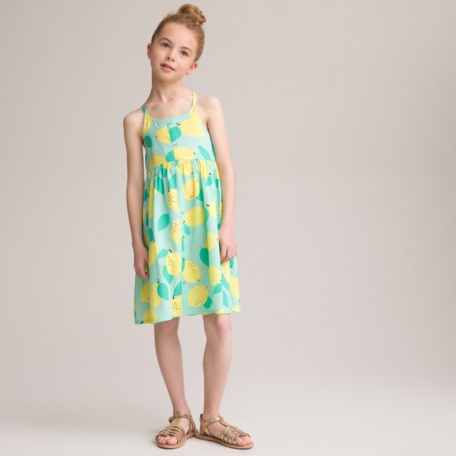 Φόρεμα με λεπτές τιράντες και μοτίβο λεμόνια, 3-12 ετών