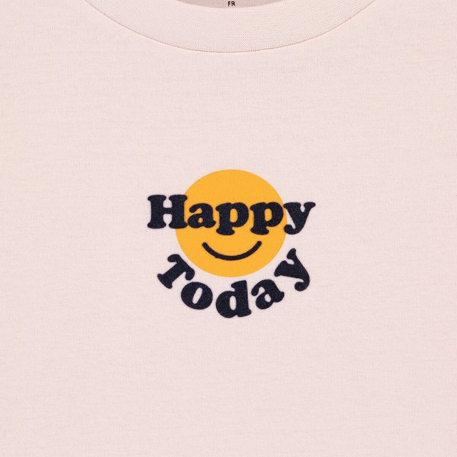 Κοντό T-shirt με στρογγυλή λαιμόκοψη και στάμπα Happy Today