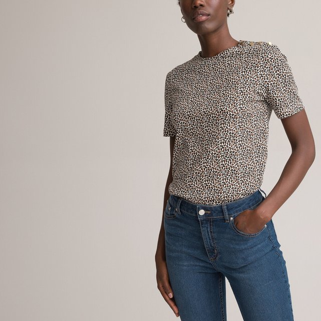 Κοντομάνικη μπλούζα με λεοπάρ μοτίβο