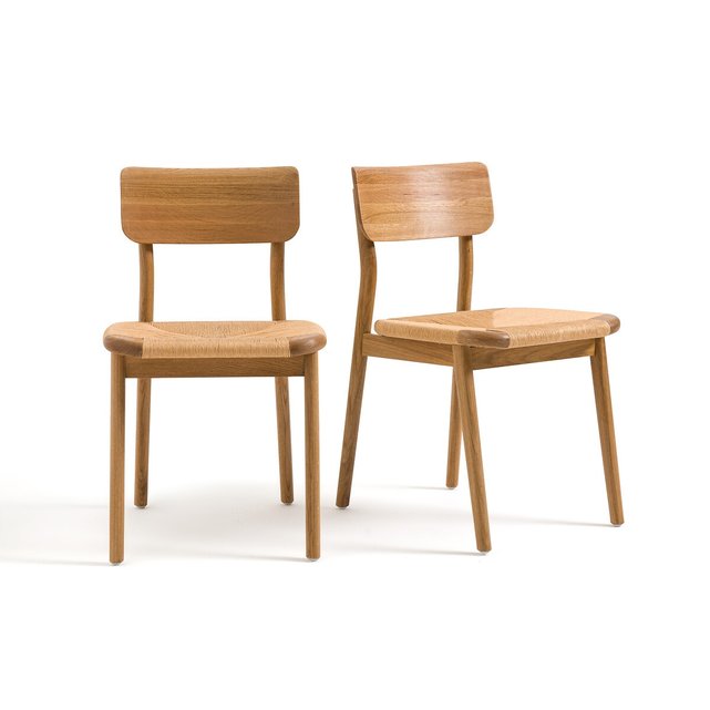 Σετ 2 καρέκλες από μασίφ ξύλο δρυ και πλεγμένο σχοινί, Pipo