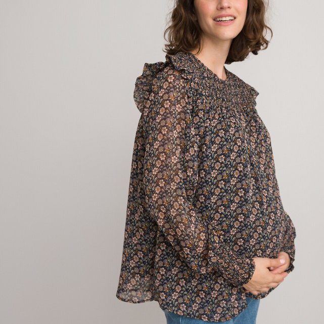Μπλούζα εγκυμοσύνης με βολάν και φλοράλ μοτίβο