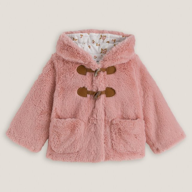 Ζεστό παλτό με κουκούλα από συνθετική γούνα