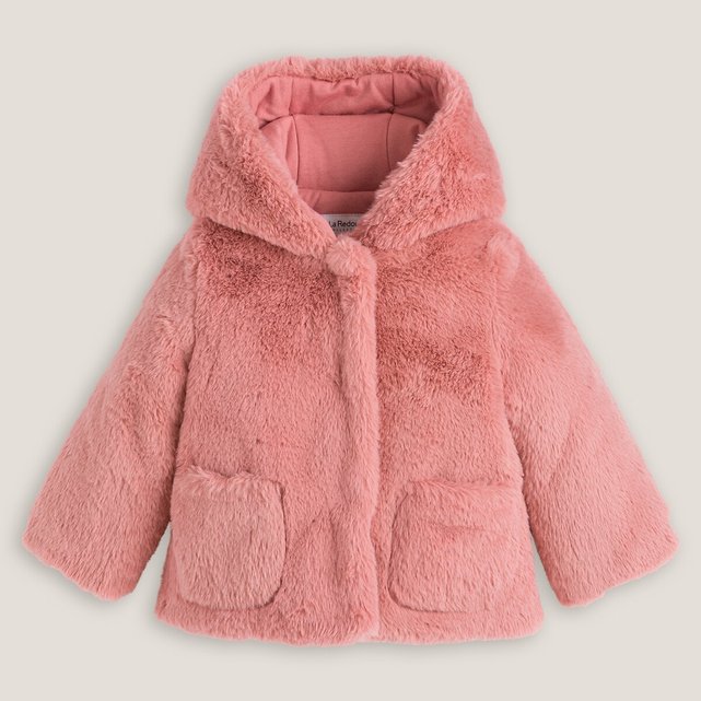 Ζεστό παλτό με κουκούλα από συνθετική γούνα