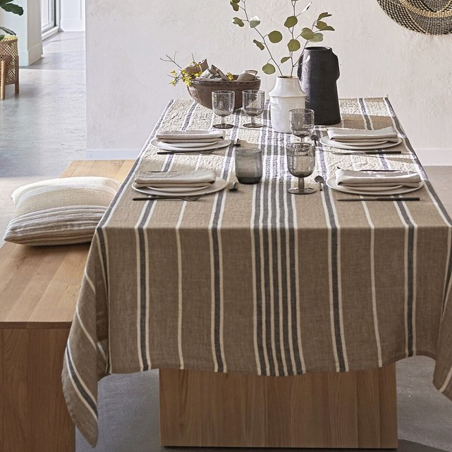 Getaria Striped 100% Linen Tablecloth