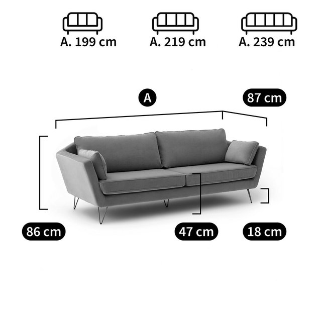 Καναπές από βελούδο 3, 4 ή 5 θέσεων, Topim