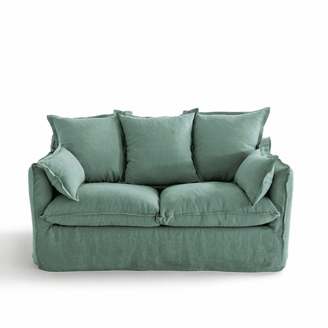 Πτυσσόμενος καναπές-κρεβάτι από γκοφρέ λινό ύφασμα με τεχνολογία Bultex, Odna