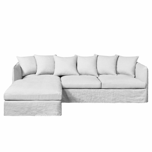 Γωνιακός καναπές από λινό γκοφρέ ύφασμα, Neo Chiquito