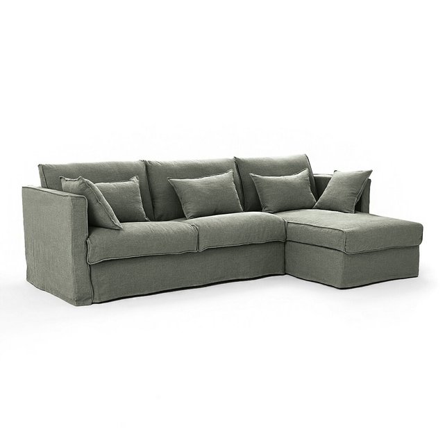 Γωνιακός πτυσσόμενος καναπές από χοντρό λινό ύφασμα stonewashed, Camille
