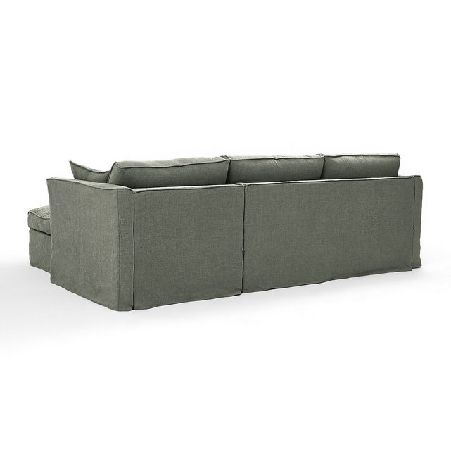 Γωνιακός πτυσσόμενος καναπές από χοντρό λινό ύφασμα stonewashed, Camille