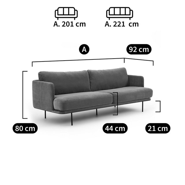 Καναπές με μελανζέ ταπετσαρία από πολυέστερ και λινό Antoine, σχεδίασης E. Gallina