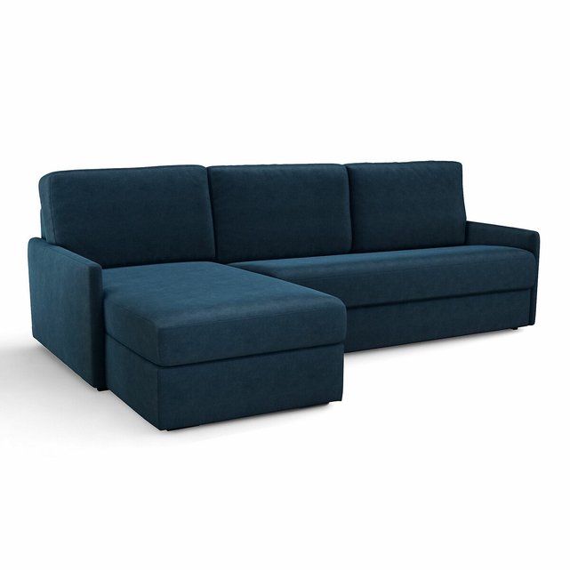 Γωνιακός καναπές-κρεβάτι από βελούδο με στρώμα τεχνολογίας Bultex, Marta