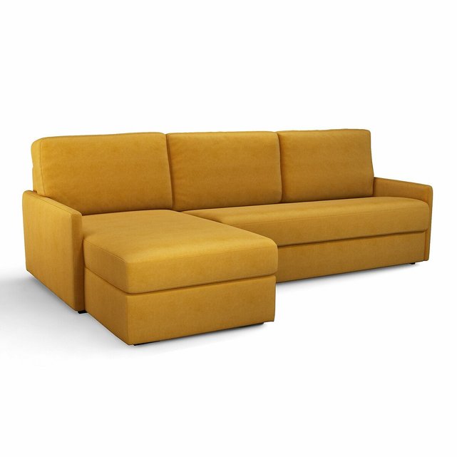 Γωνιακός καναπές-κρεβάτι από βελούδο με λάτεξ στρώμα, Marta
