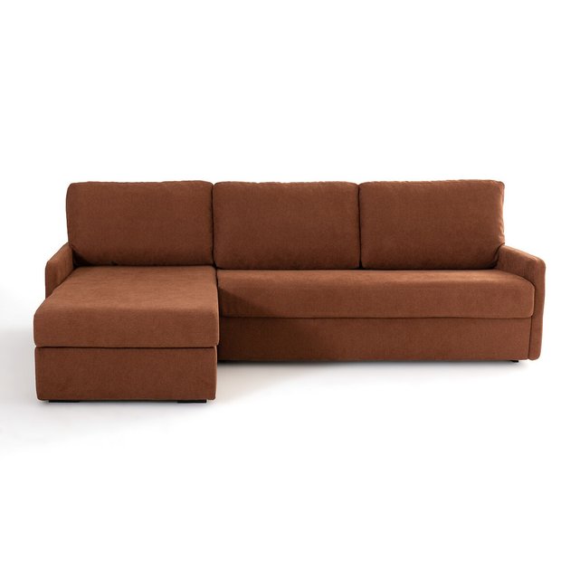 Γωνιακός καναπές-κρεβάτι με ανάγλυφη ταπετσαρία και στρώμα αφρού, Marta