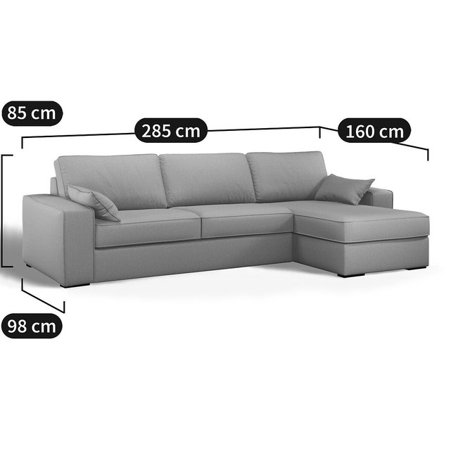 Γωνιακός καναπές-κρεβάτι από βελούδο με λάτεξ στρώμα, Cécilia