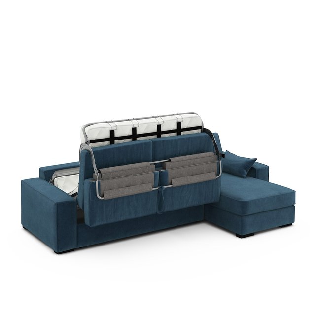 Γωνιακός καναπές-κρεβάτι από βελούδο με στρώμα τεχνολογίας Bultex, Cécilia