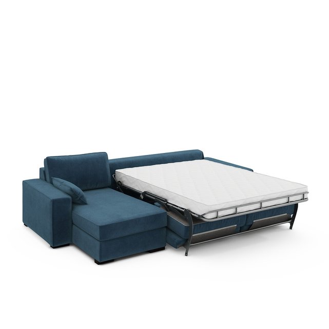 Γωνιακός καναπές-κρεβάτι από βελούδο με στρώμα τεχνολογίας Bultex, Cécilia