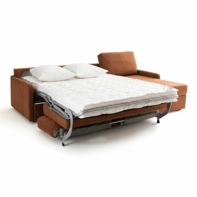 Γωνιακός καναπές-κρεβάτι με ανάγλυφη ταπετσαρία και στρώμα τεχνολογίας Bultex, Marta