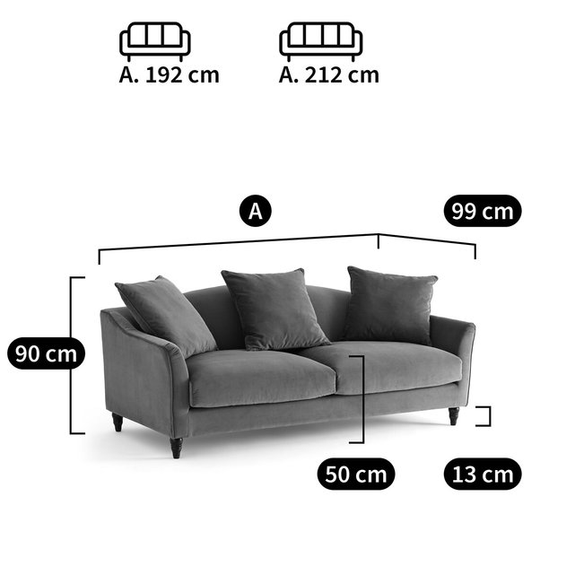 Πτυσσόμενος βελούδινος καναπές 3, 4 θέσεων, Arletta