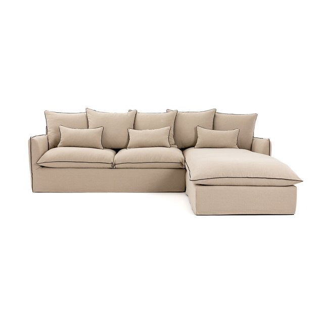 Πτυσσόμενος γωνιακός καναπές από χοντρό λινό ύφασμα με τεχνολογία Bultex, Odna