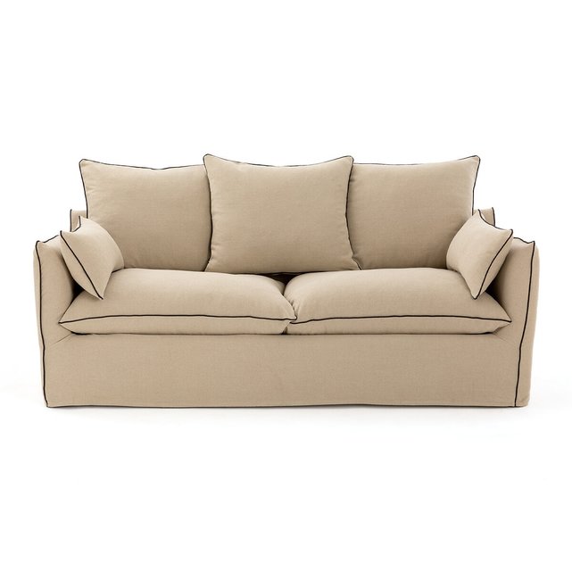 Πτυσσόμενος καναπές-κρεβάτι από χοντρό λινό ύφασμα με τεχνολογία Bultex, Odna