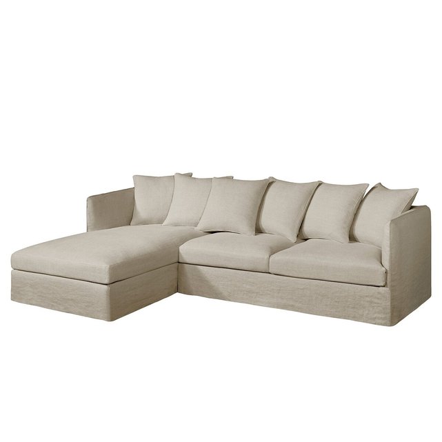 Πτυσσόμενος γωνιακός καναπές από χοντρό λινό ύφασμα stone, Neo Chiquito