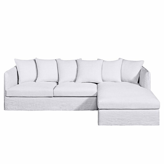 Πτυσσόμενος γωνιακός καναπές από χοντρό λινό ύφασμα stone, Neo Chiquito