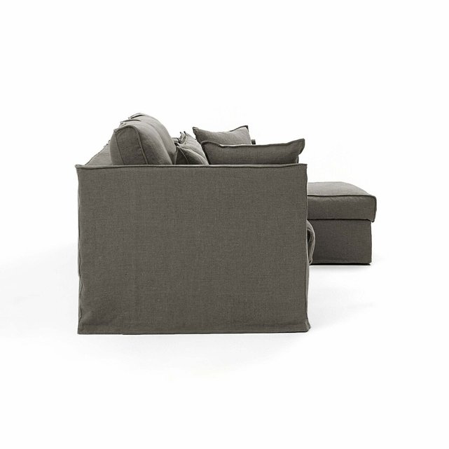Γωνιακός καναπές από χοντρό λινό ύφασμα stonewashed, Camille