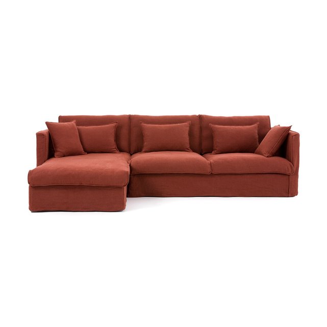 Γωνιακός καναπές από χοντρό λινό ύφασμα stonewashed, Camille