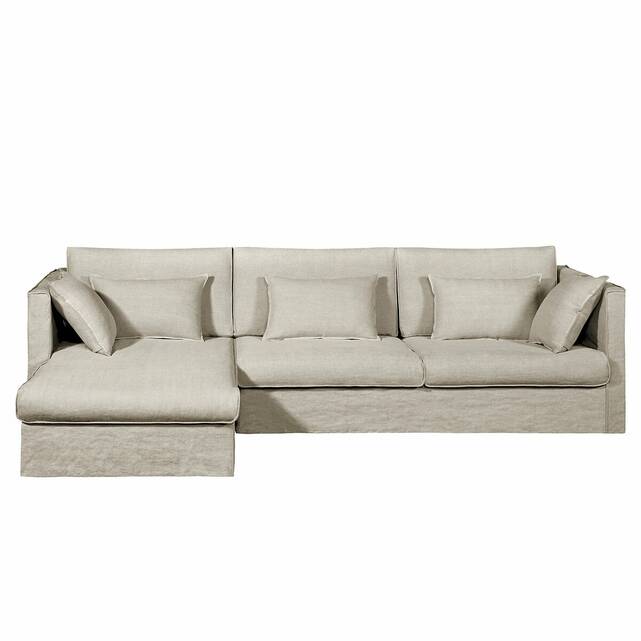 Γωνιακός καναπές από χοντρό λινό ύφασμα stonewashed, Camille