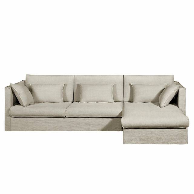 Γωνιακός καναπές από χοντρό λινό ύφασμα stonewashed, Camille