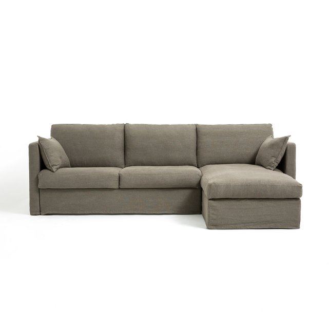 Γωνιακός καναπές-κρεβάτι από χοντρό λινό stonewashed, Neo Kinkajou