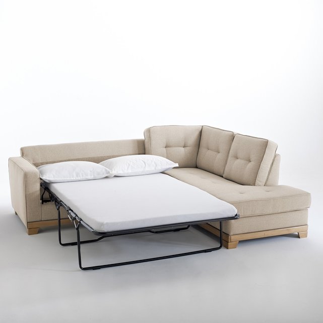Γωνιακός καναπές-κρεβάτι από πολυέστερ με μελανζέ όψη και τεχνολογία Bultex, Ajis