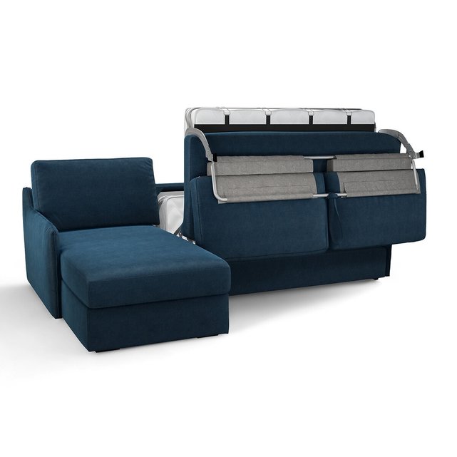 Γωνιακός καναπές-κρεβάτι από βελούδο με στρώμα αφρού, Nano