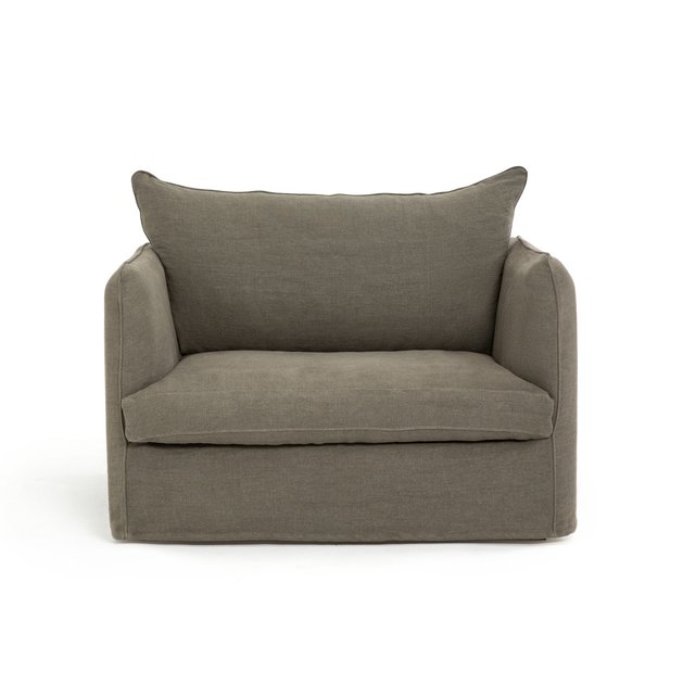 Πολυθρόνα XL από χοντρό λινό ύφασμα stonewashed, Néo Chiquito